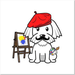 Cute white dog is painting Posters and Art